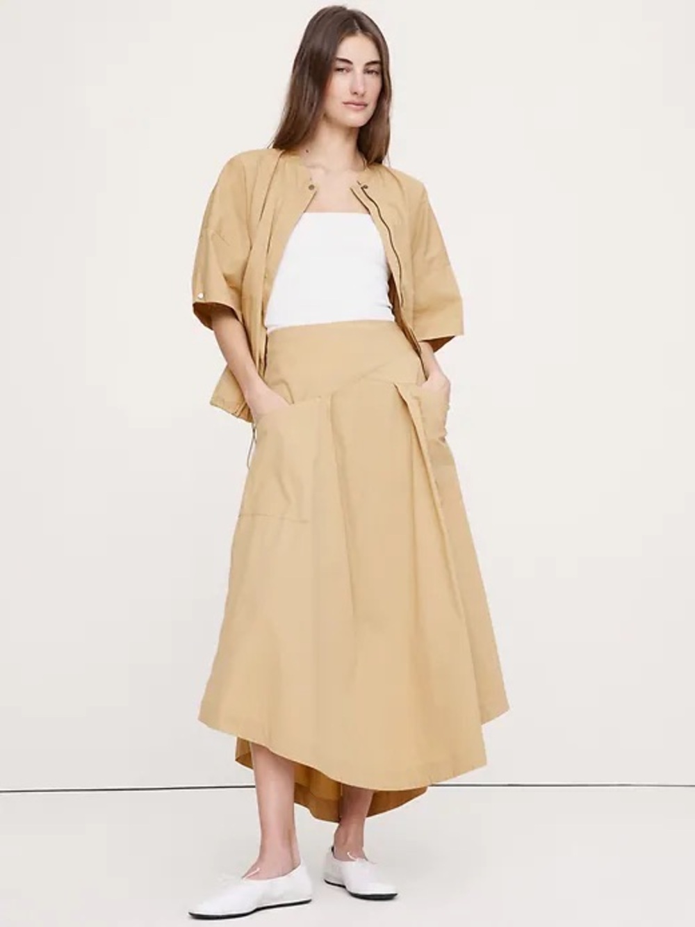 NWT! Banana Republic Stretch Cotton Drop Waist Tan Maxi Skirt - Size 12 🏹